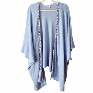 Pinkblush | Open Poncho Cardigan Sweater Colorful Tassels Boho Blue Maternity XL